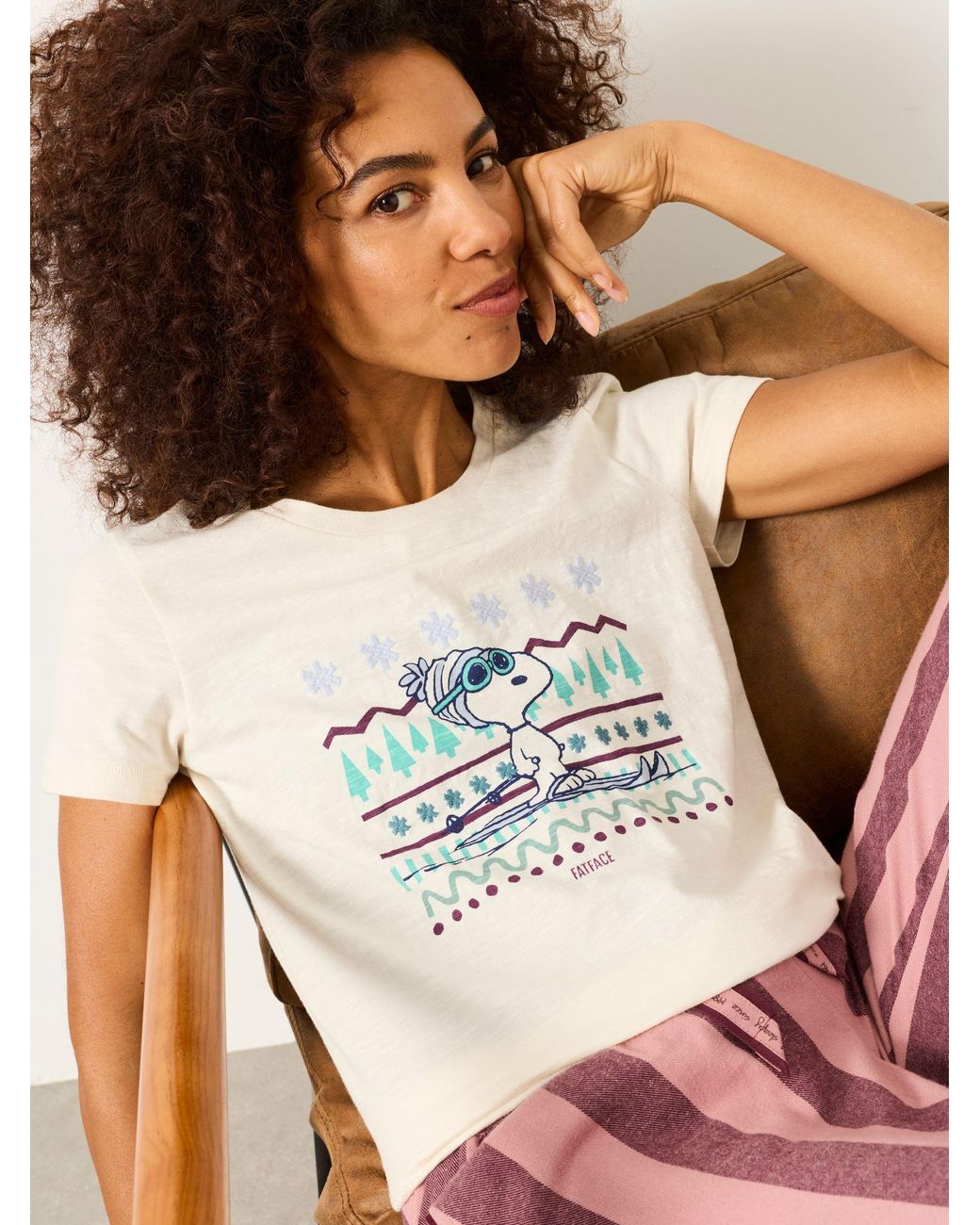 FatFace White Natalie Snoopy Ski Graphic Tee