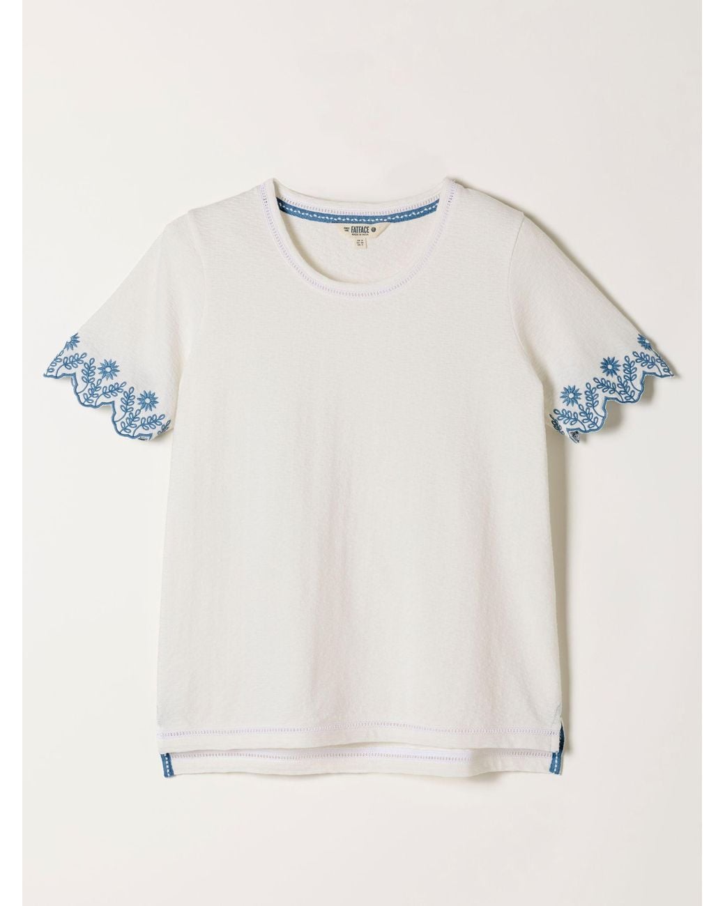 FatFace White Natalie Embroidered Sleeve T Shirt