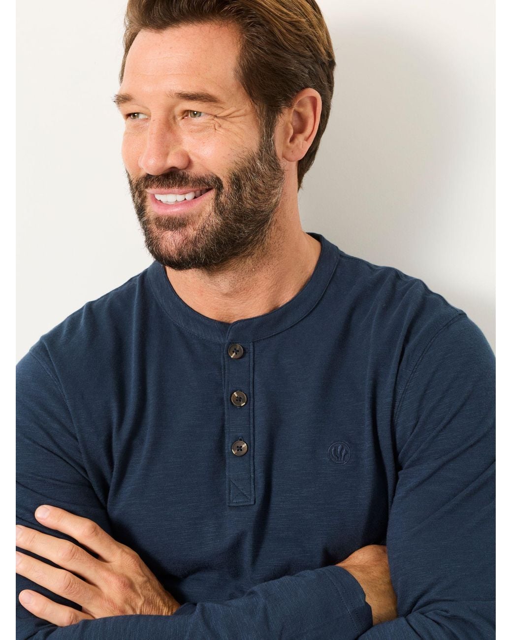 FatFace Blue Woodside Long Sleeve Henley Top for men