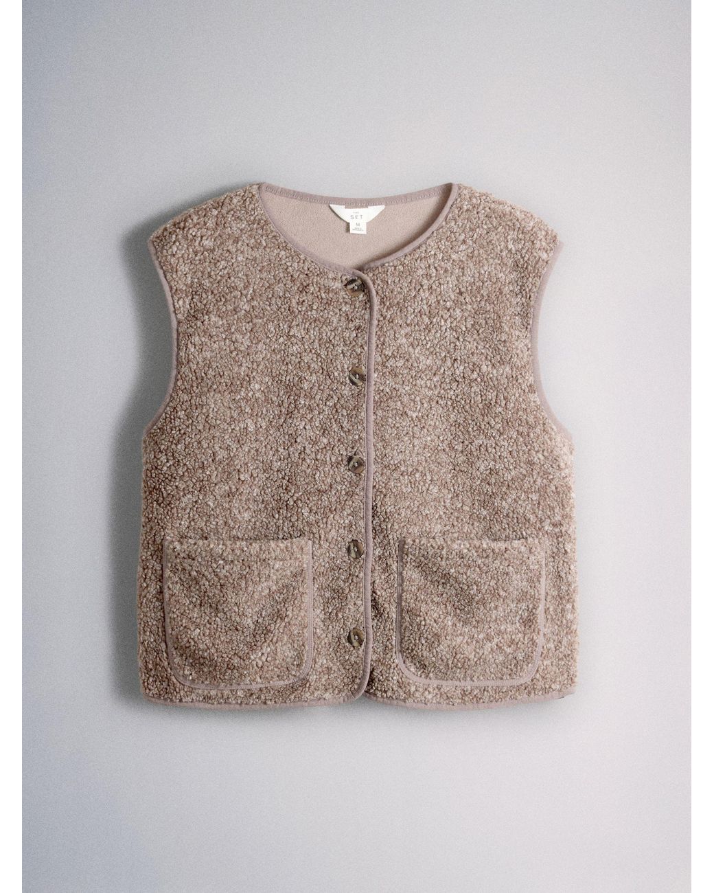 The Set Brown 2 Pack Borg Button Giletes/Oat Marl