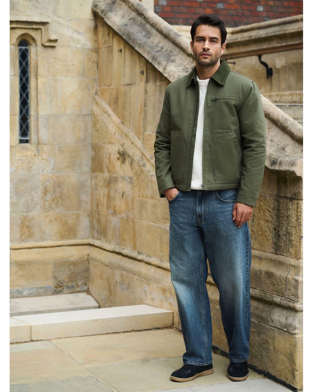 Next Green Canvas Trucker Borg Lined Jacket for men