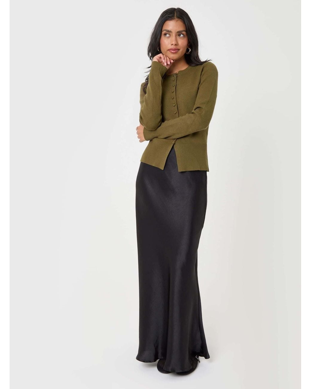 Threadbare Green Crew Neck Knitted Cardigan