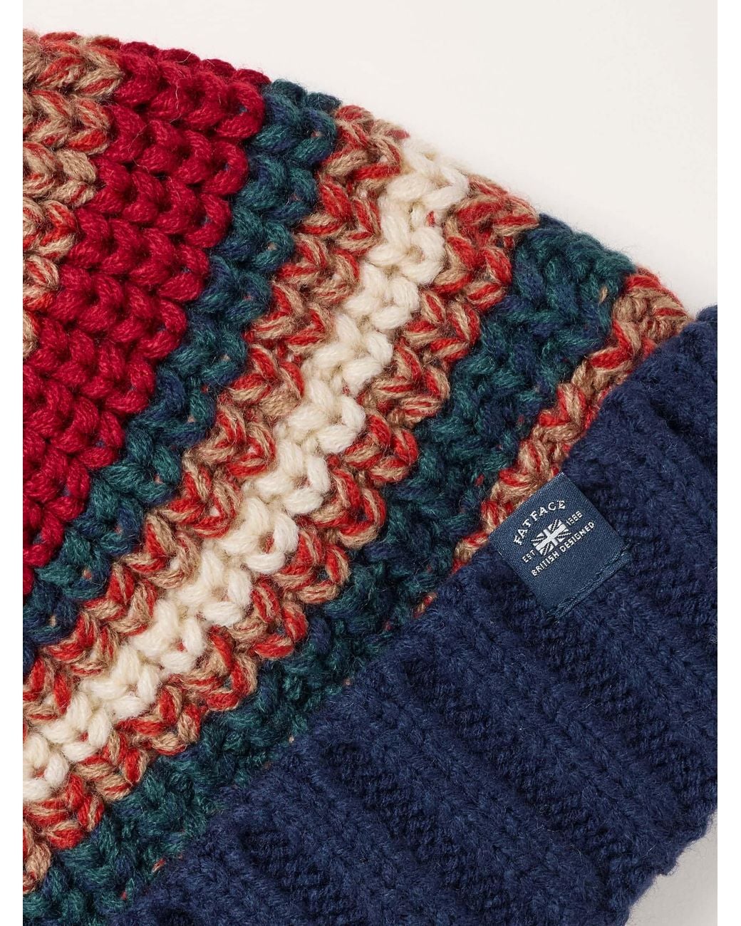 FatFace Blue Fatface Multi Stripe Stitch Bobble Hat for men