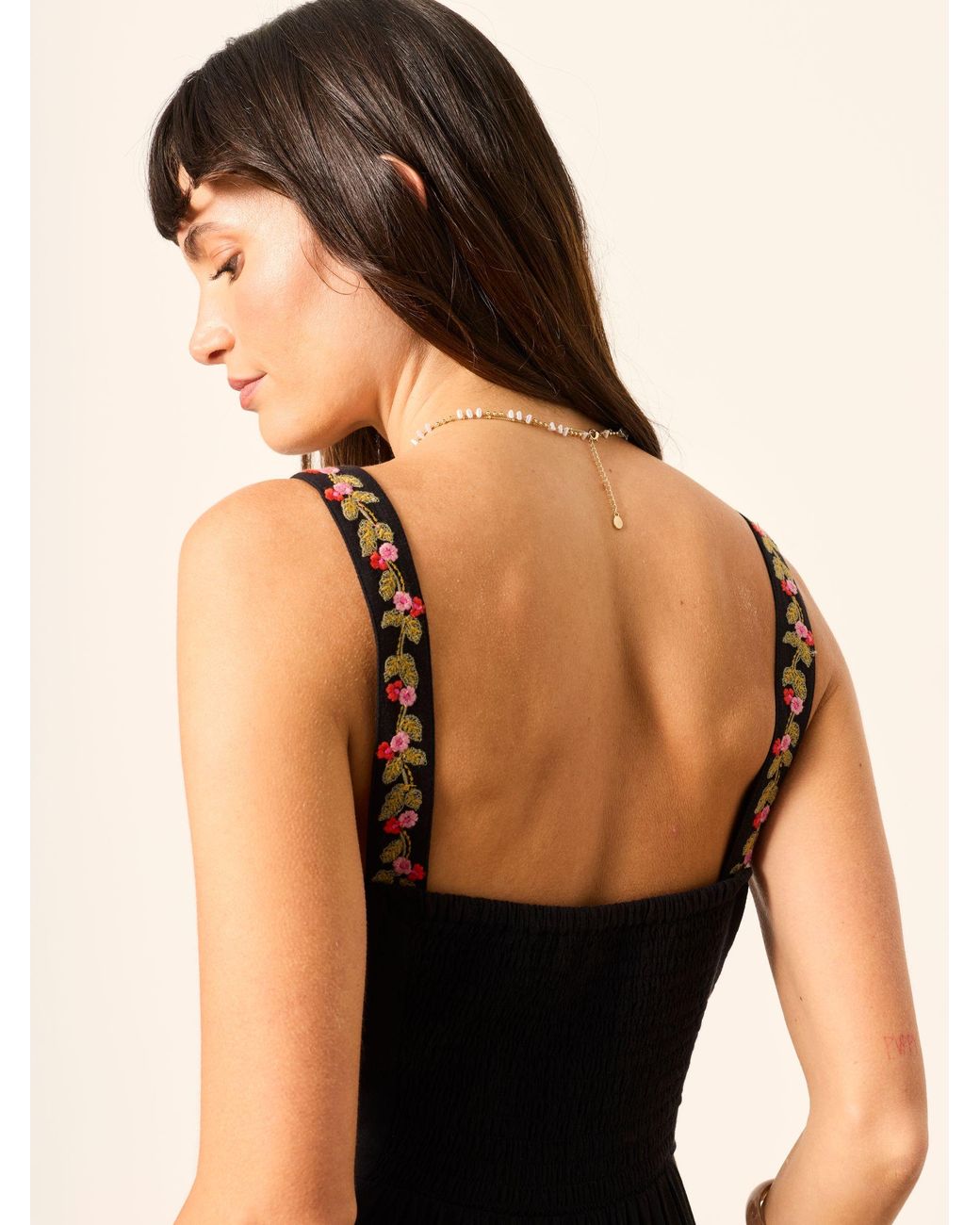 FatFace Black Gia Petite Embroidered Maxi Dress