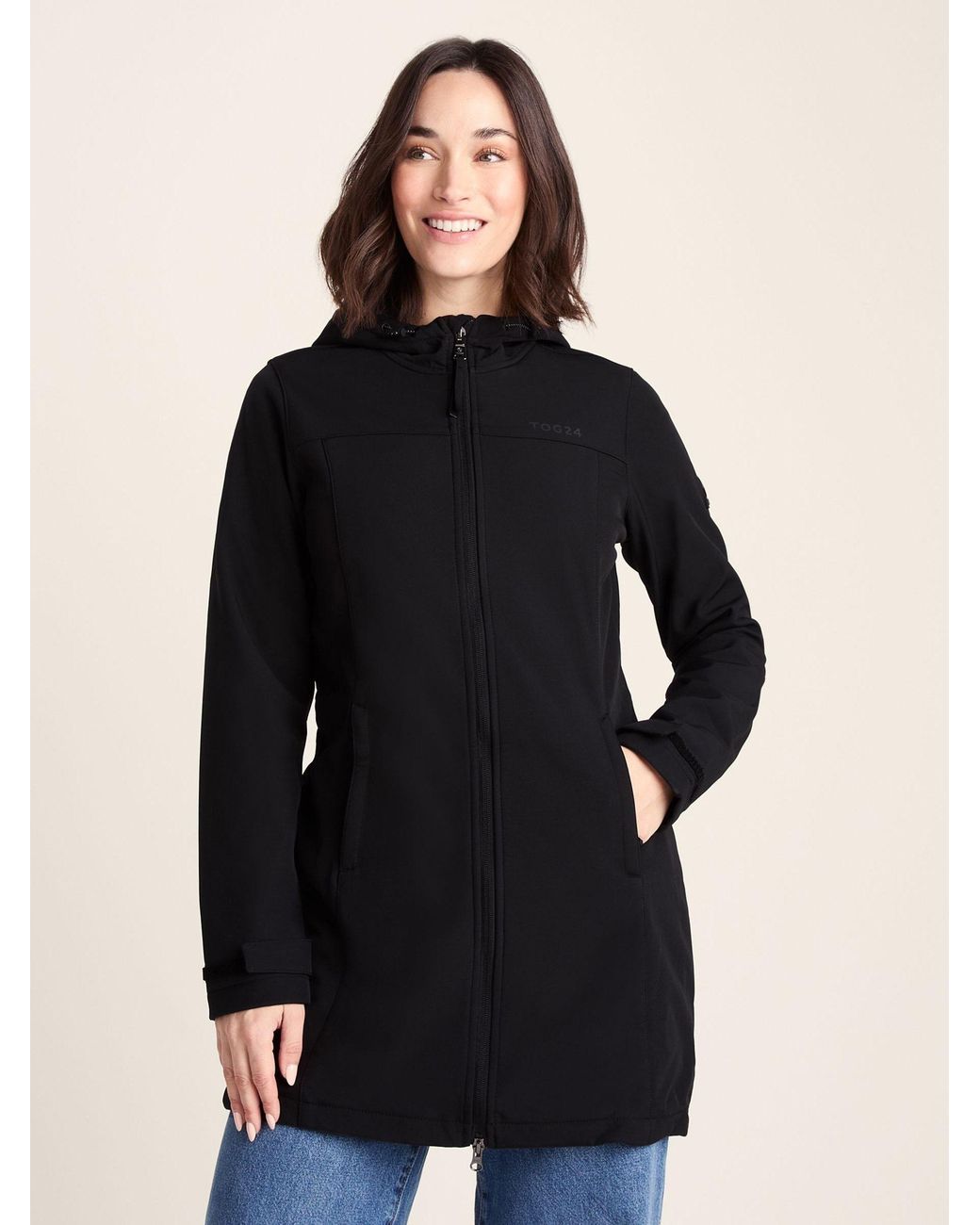 TOG24 Black Long Keld Shower Resistant Hooded Softshell Jacket