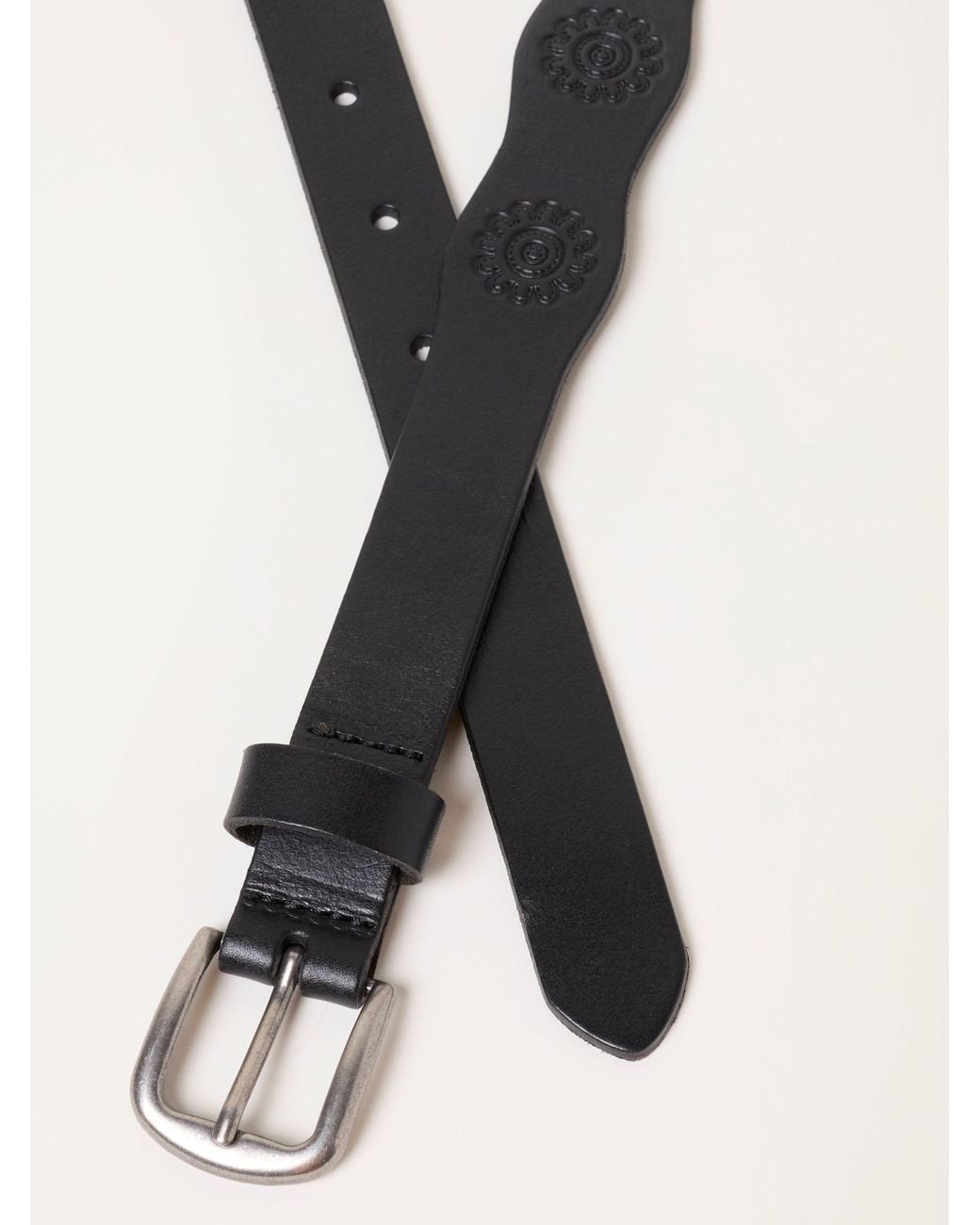 FatFace Black Fatface Scallop Leather Belt