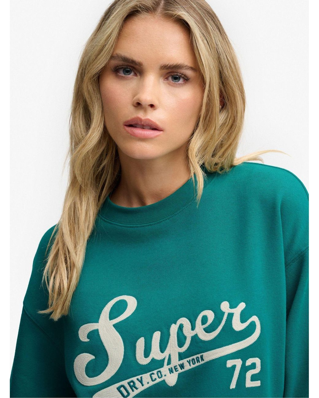 Superdry Green Varsity Script Loose Crew Sweat Top