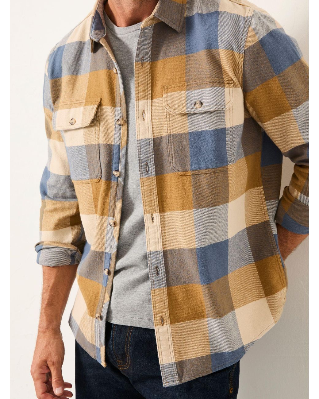 FatFace White Dardy Long Sleeve Buffalo Check Shirt for men