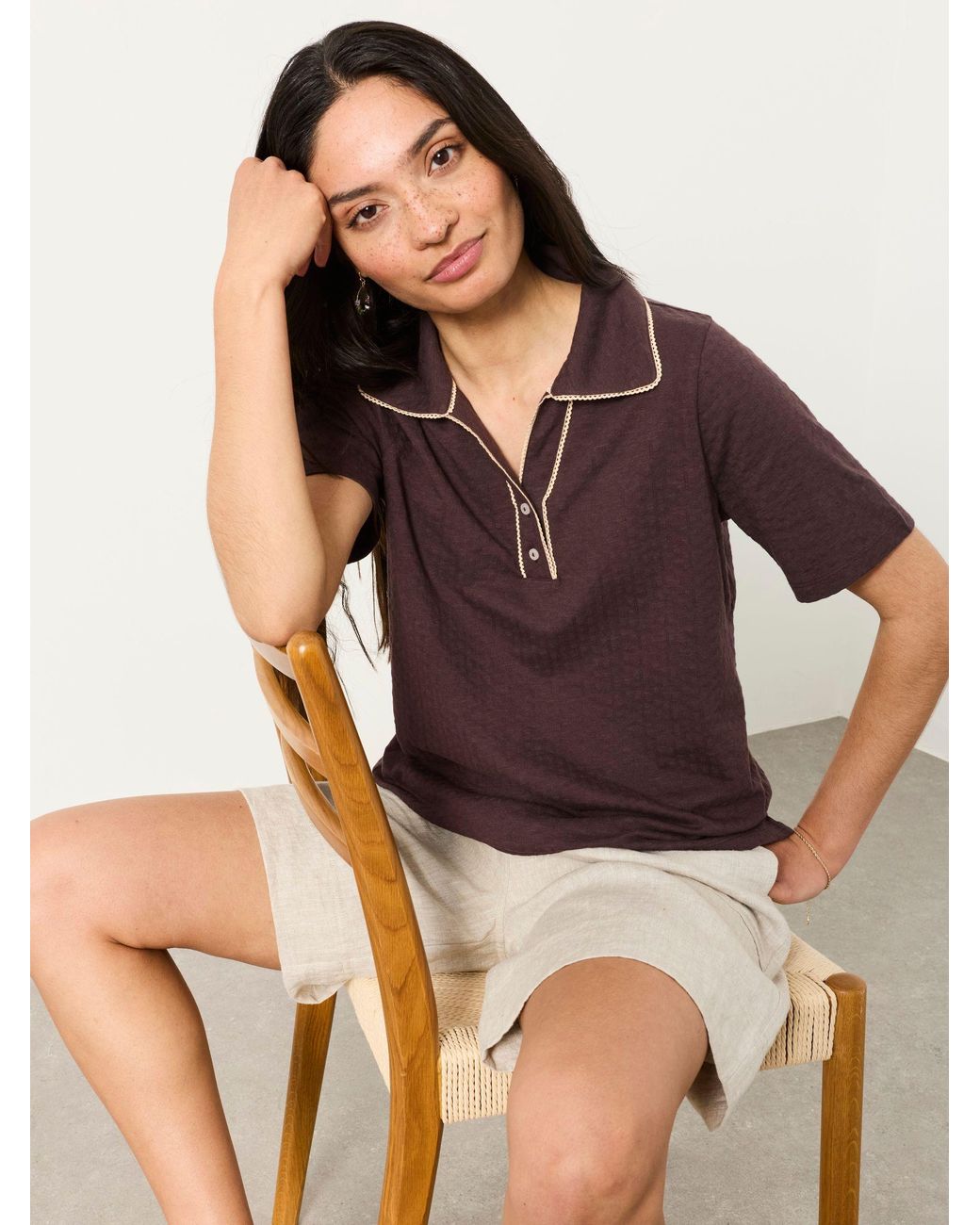 FatFace Brown Paige Short Sleeve Jersey Shirt