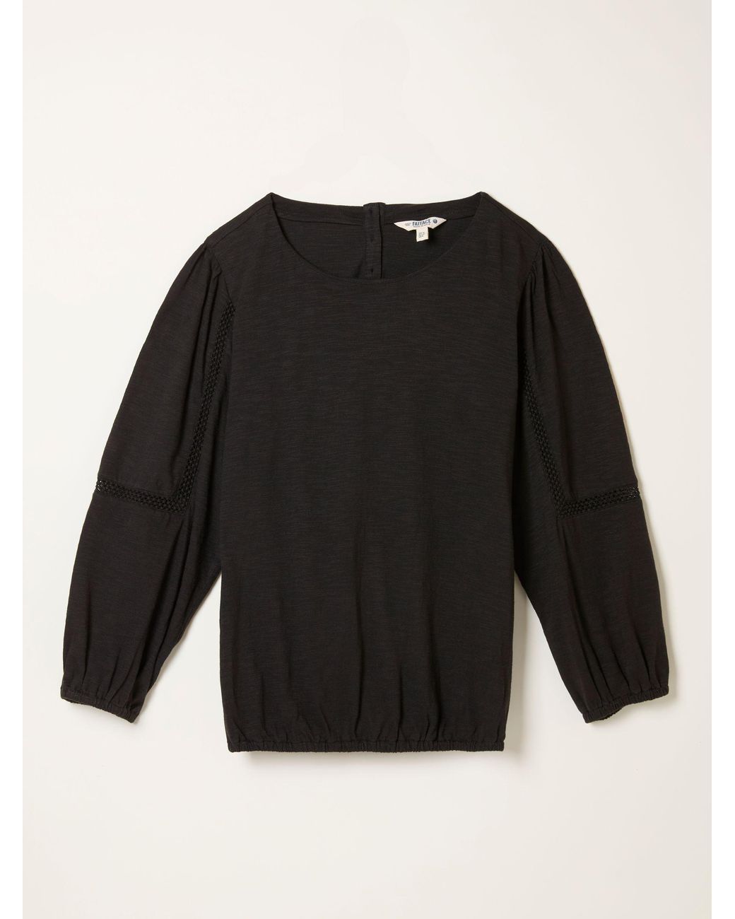 FatFace Black Cassie Broderie Round Neck Top