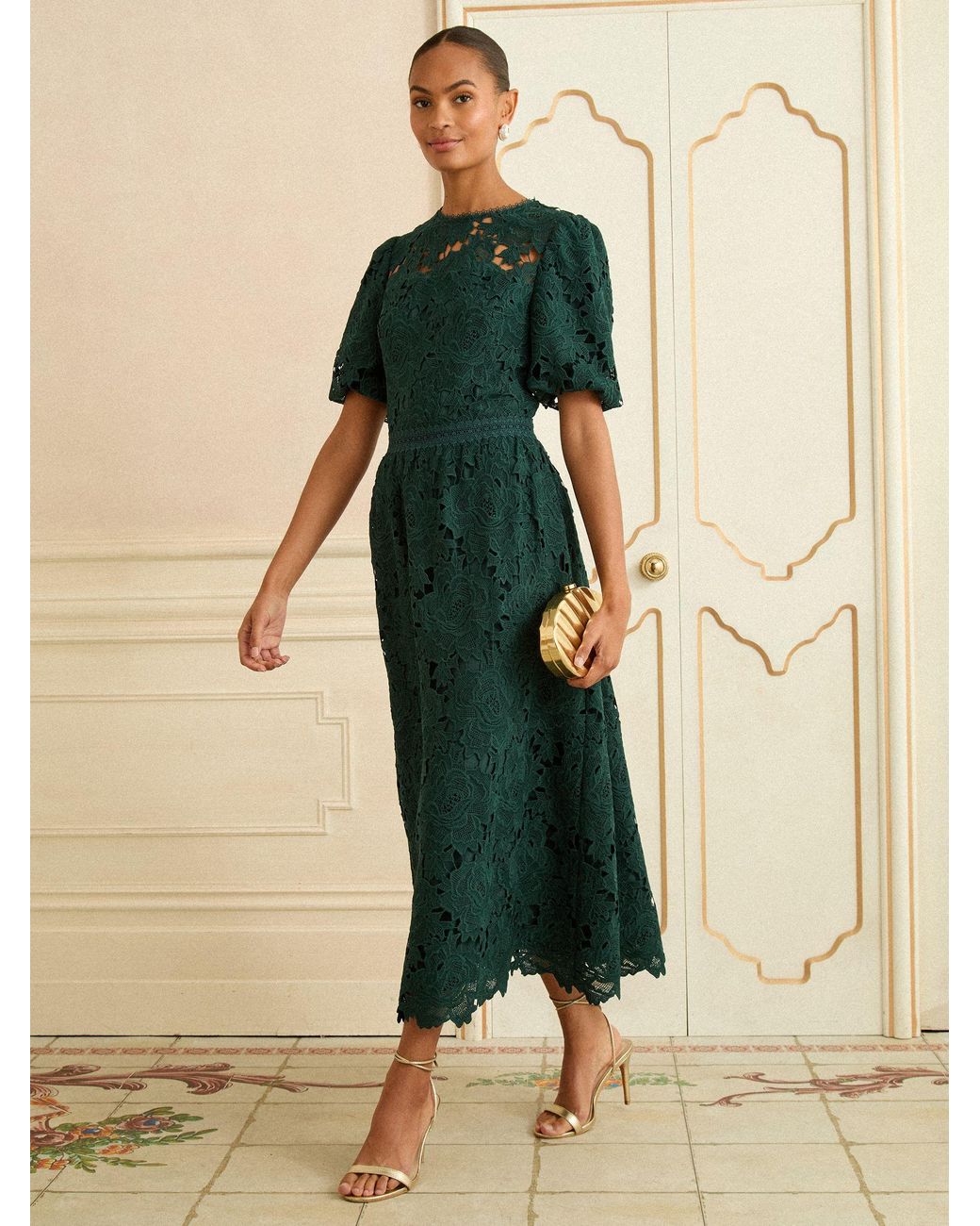 Love & Roses Petite Lace Short Sleeve Midi Dress in Green | Lyst