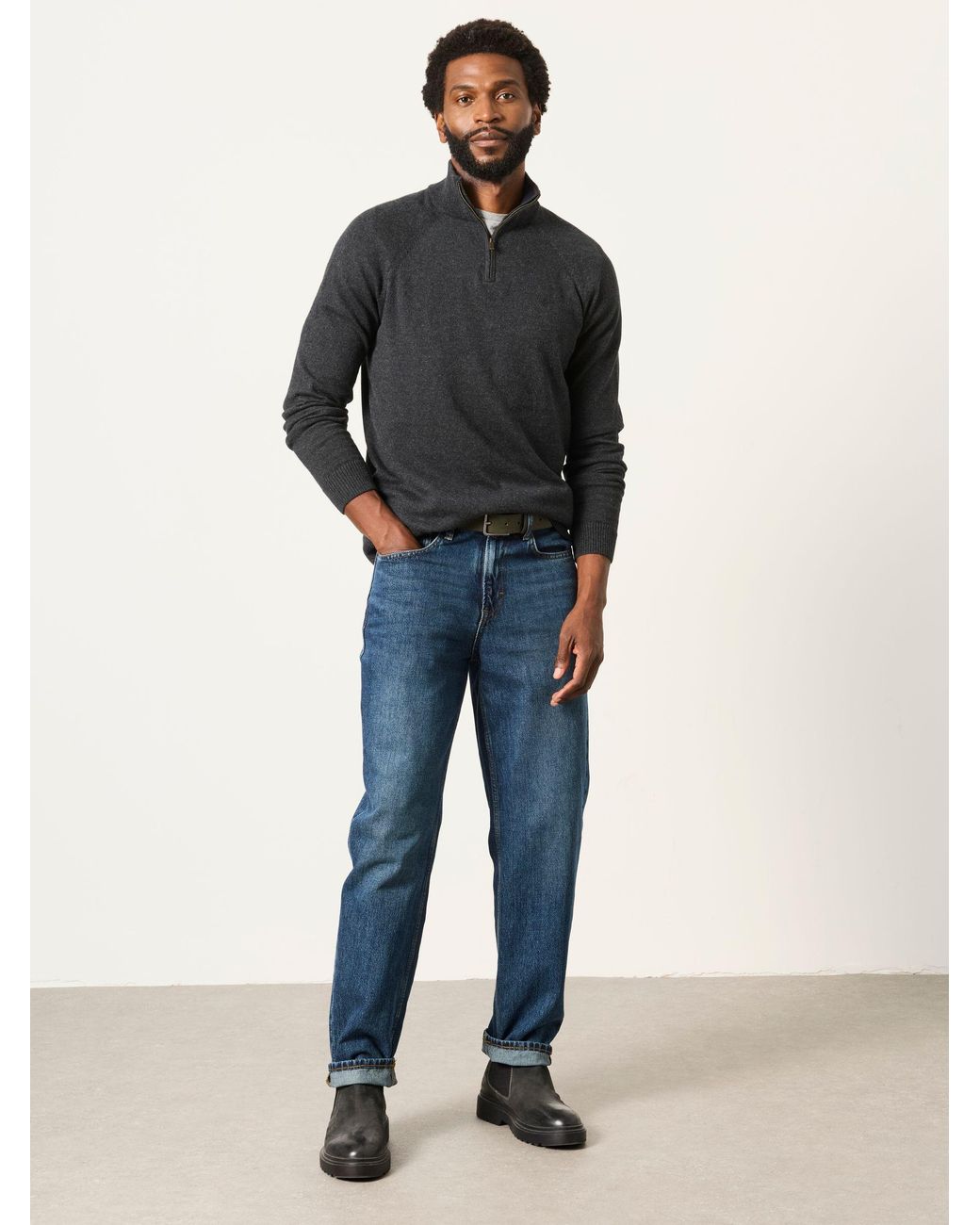 FatFace Blue Rye Quarter Zip Knitted Jumper for men
