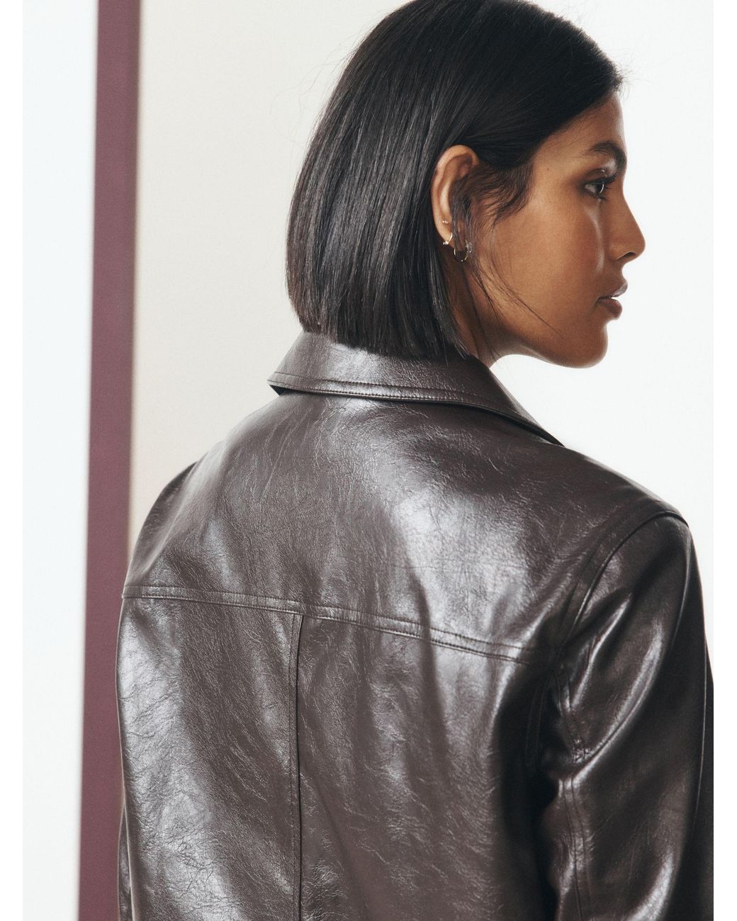 Next Black Chocolate Faux Leather Button Through Jacket