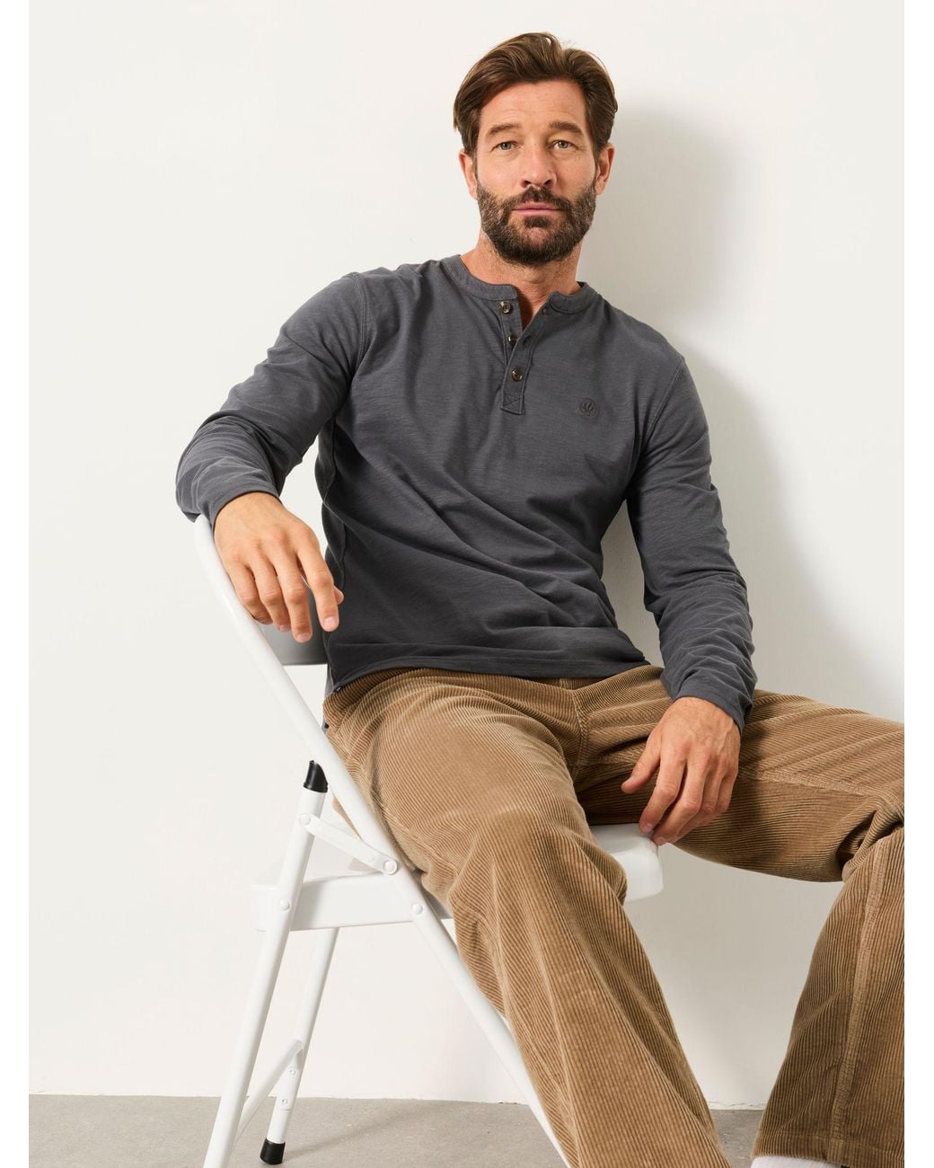 FatFace Gray Woodside Long Sleeve Henley Top for men