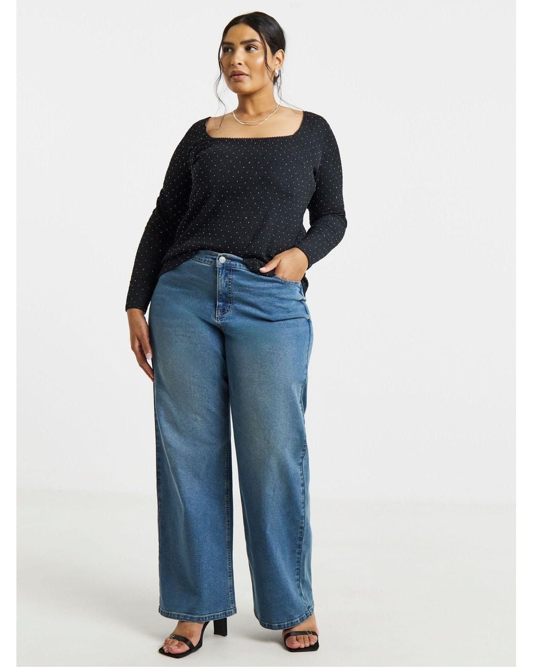 Simply Be Black Hot Fix Square Neck Top