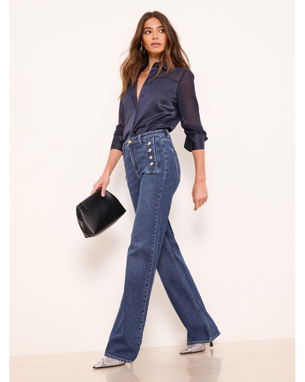 Lipsy Blue Sailor Button Flared Leg Jeans