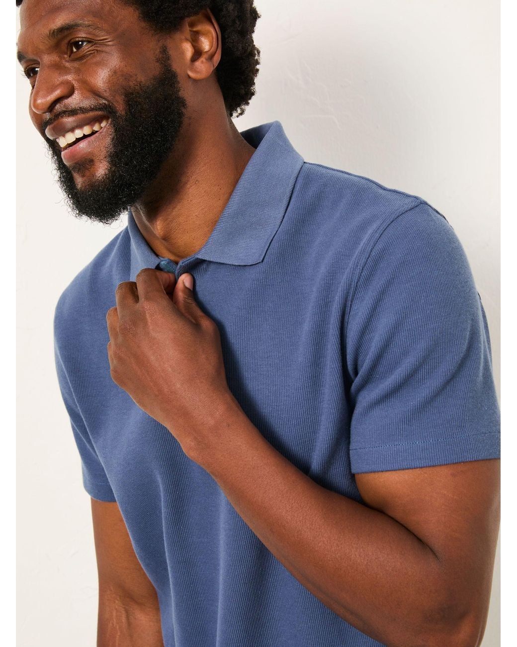 FatFace Blue Short Sleeve Ribbed Polo Ayr for men