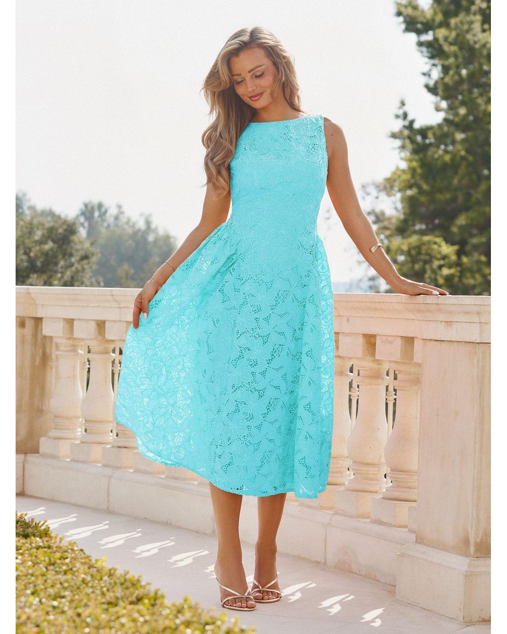 blue midi prom dress Lipsy Premium Broderie Lace Sleeveless in royal blue prom dresses 2023