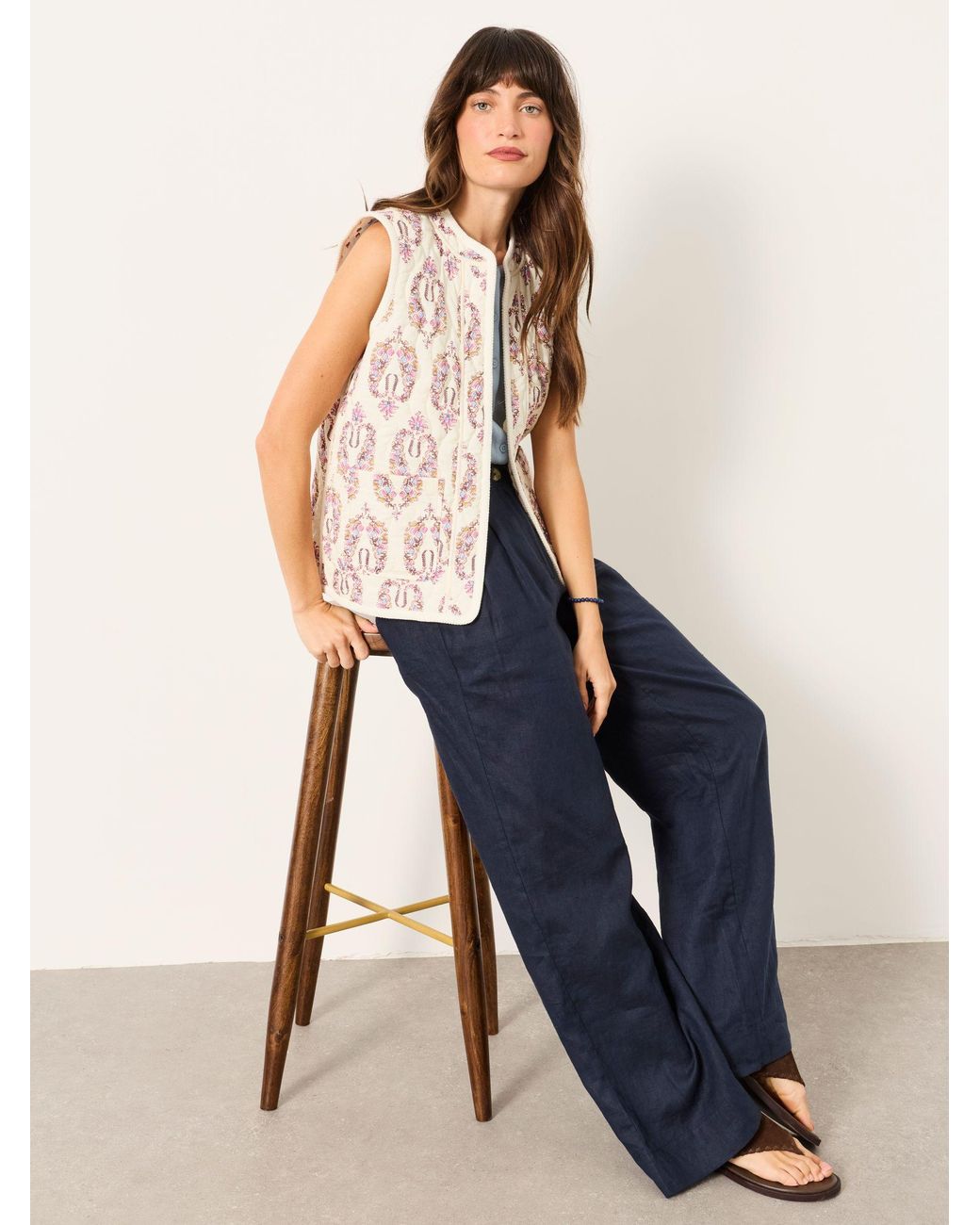 FatFace Natural Petite Floral Waistcoat
