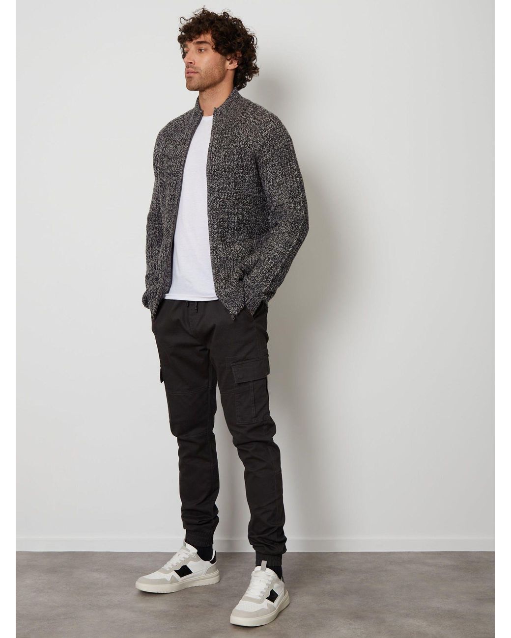 Threadbare Gray Full-Zip Cardigan for men