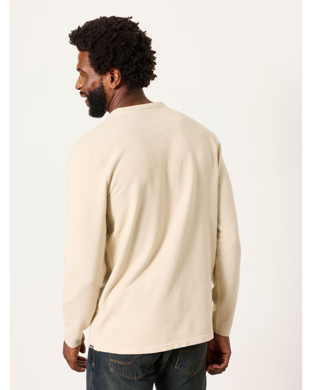 FatFace Natural Henley Long Sleeve Textured T-Shirt for men