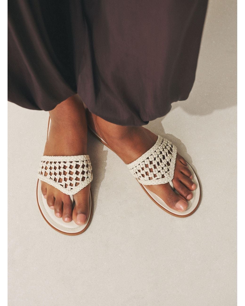 Next Gray Weave Toe Thong Leather Sandals