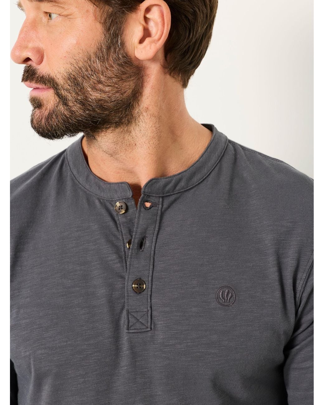 FatFace Gray Woodside Long Sleeve Henley Top for men
