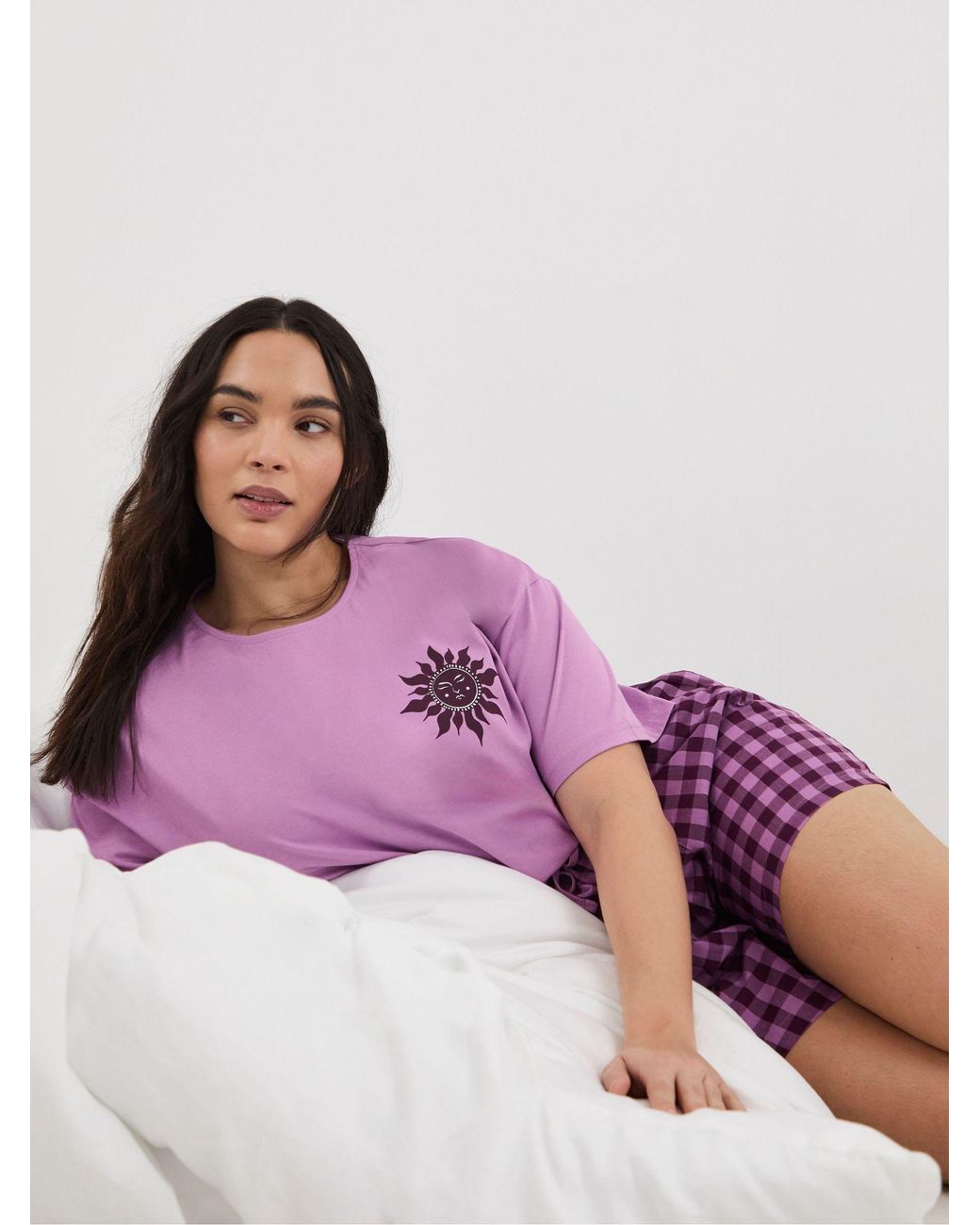 Simply Be Purple Gingham Shortie Pyjama Set