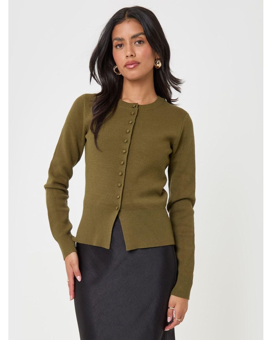 Threadbare Green Crew Neck Knitted Cardigan