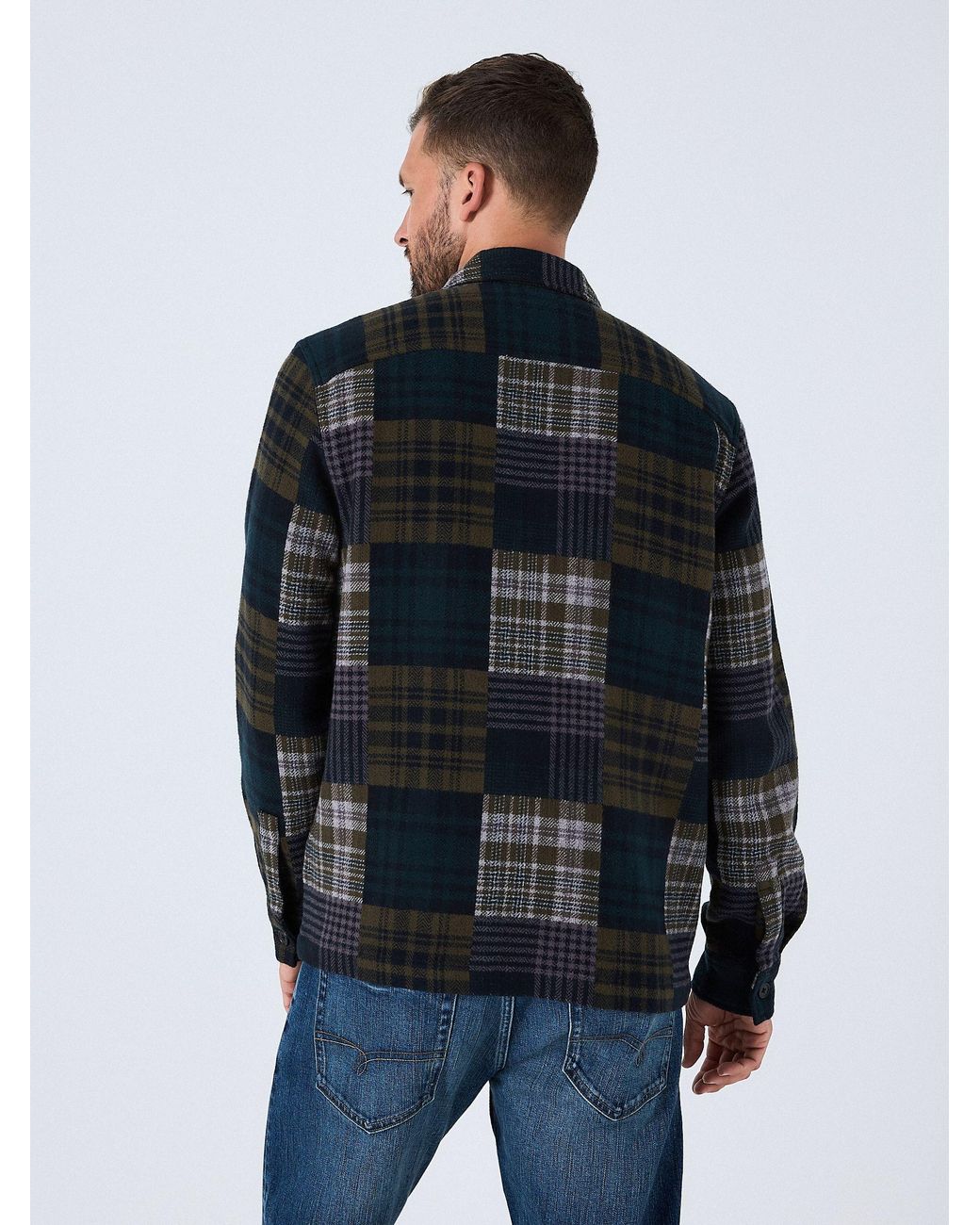 Next Green Patchwork Style Check Shacket for men