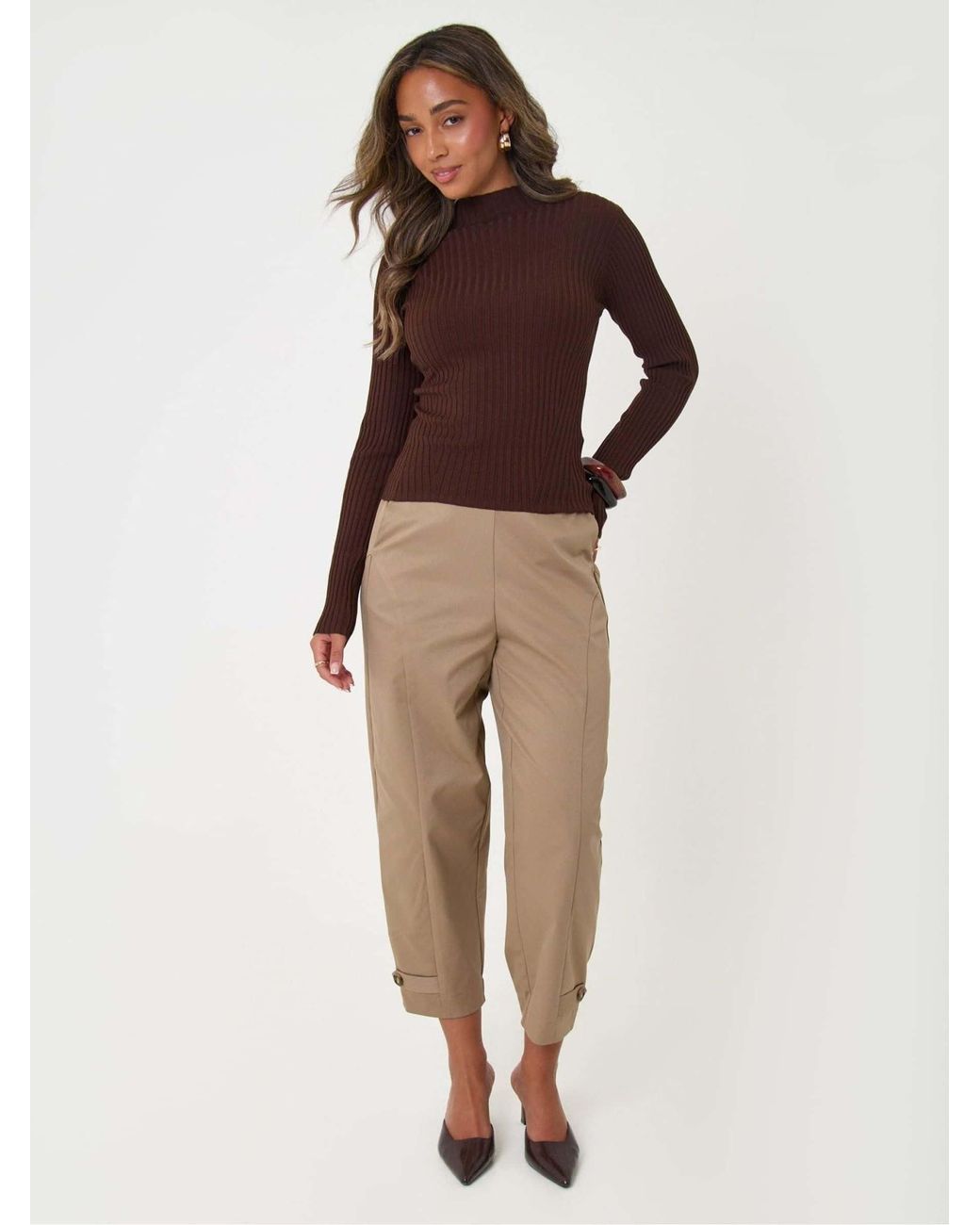 Threadbare Brown Ribbed High Neck Jumper