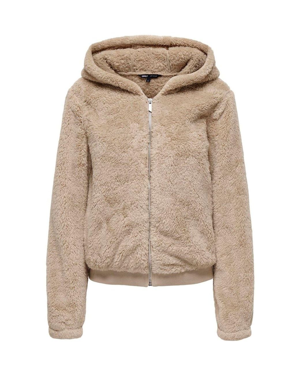 ONLY Natural Zip Through Hooded Teddy Jacket