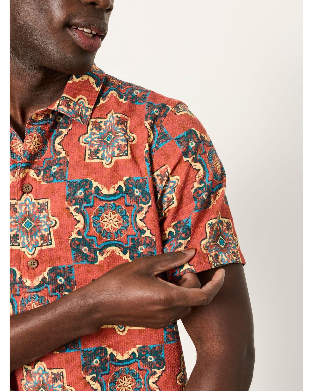 FatFace Red Short Sleeve Tile Print Shirt for men