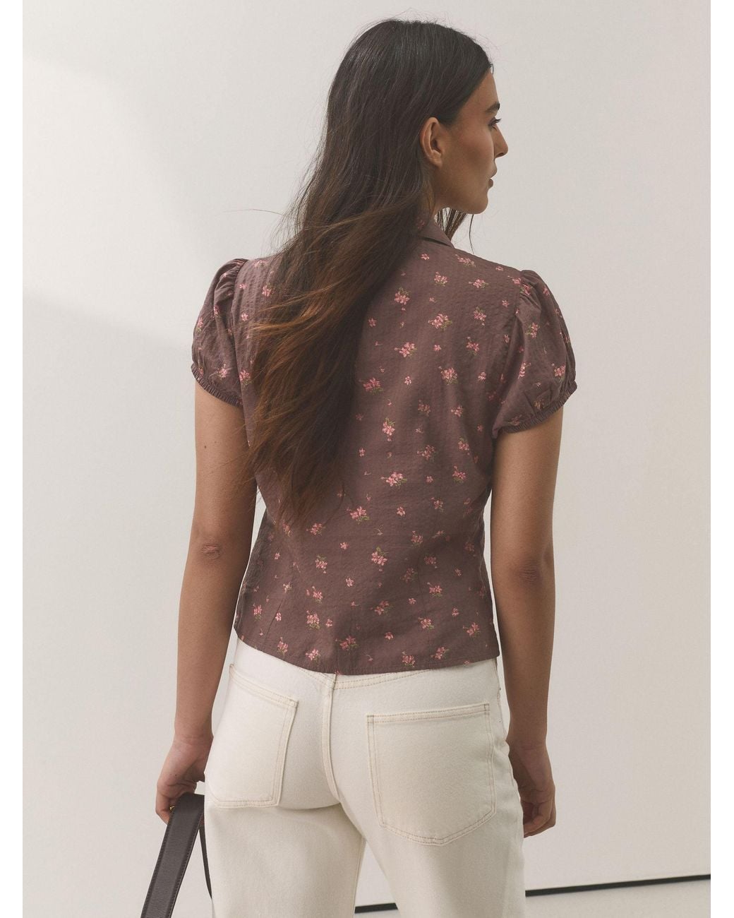 Next Brown Short Sleeve Button Front Top