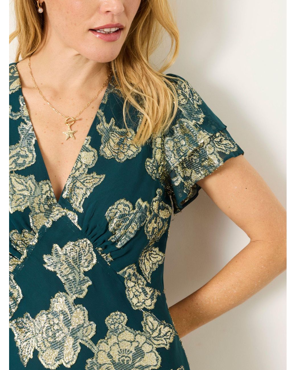 FatFace Brown Kate Metallic Dress