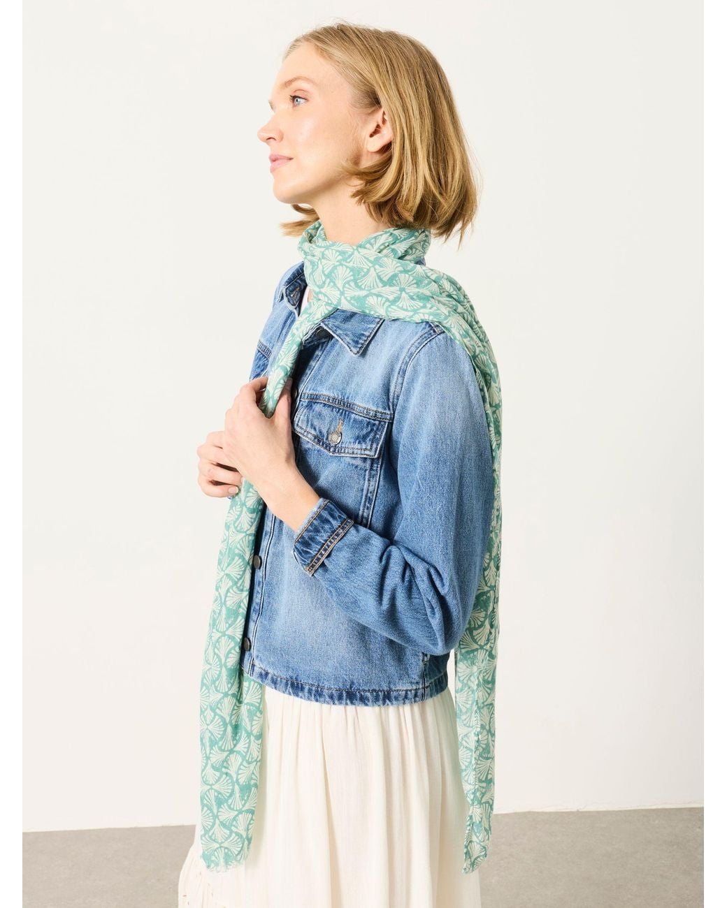 FatFace Blue Shell Printed Lightweight Scarf