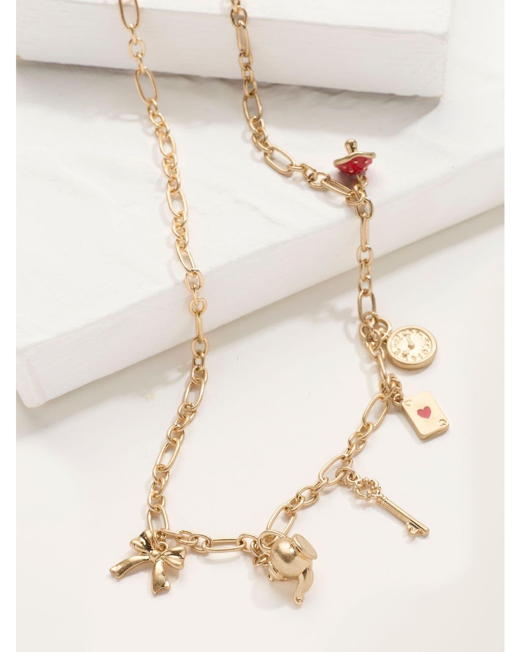 FatFace Natural V And A Charm Necklace