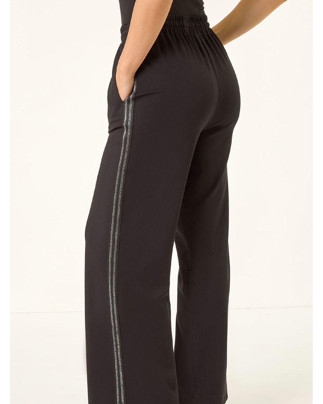 Roman Black Petite Drawstring Side Stripe Trousers