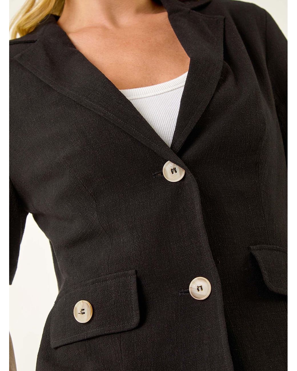 Roman Black Petite Linen Mix Buttoned Jacket