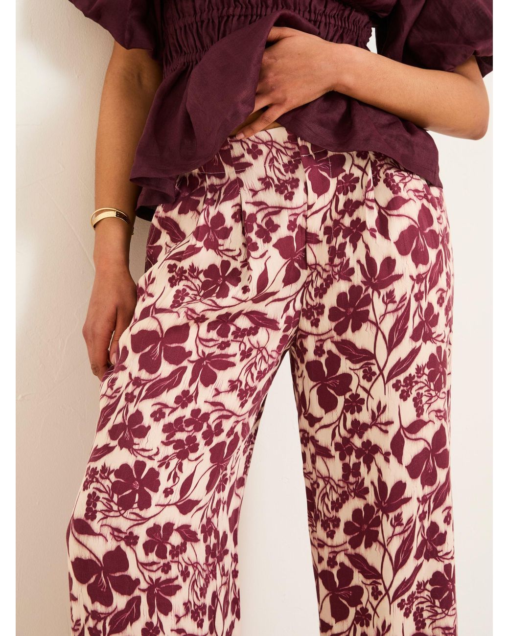 FatFace Brown Kingston Printed Satin Trousers