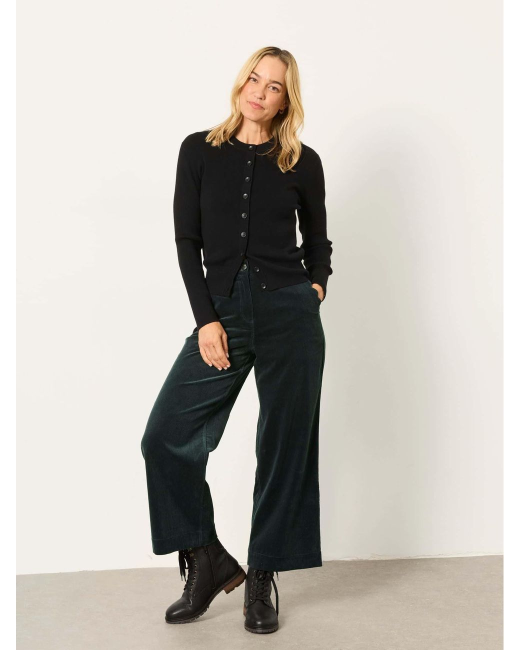 FatFace Black Hove Petite Wide Leg Cord Trousers