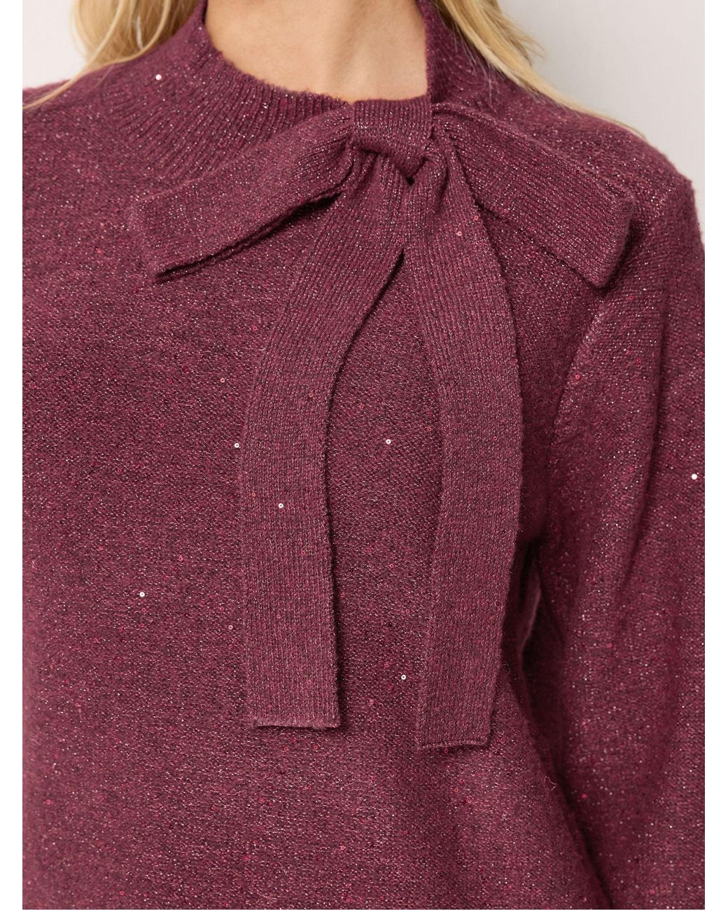 M Com Purple Tie Neck Sequin Jumper