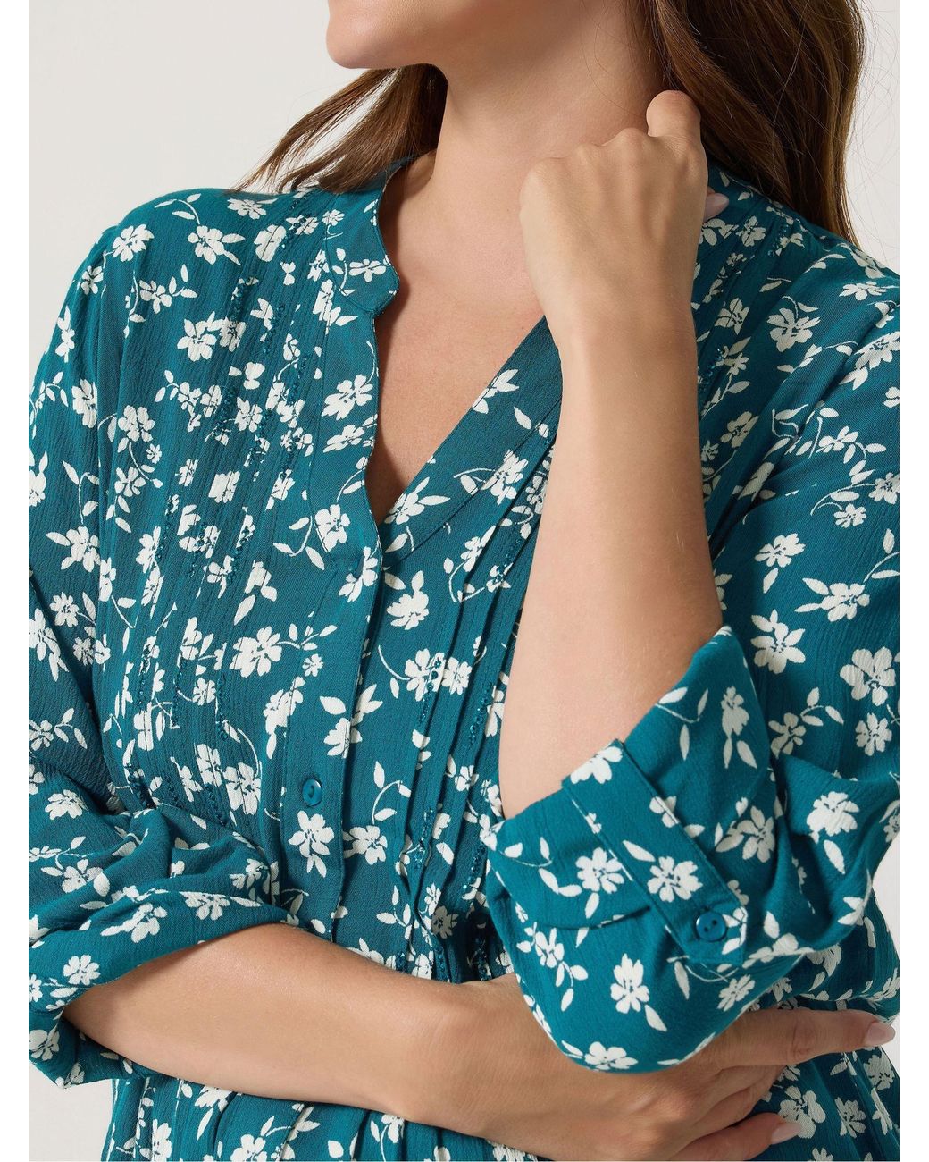 M Com Blue Ditsy Pintuck Blouse