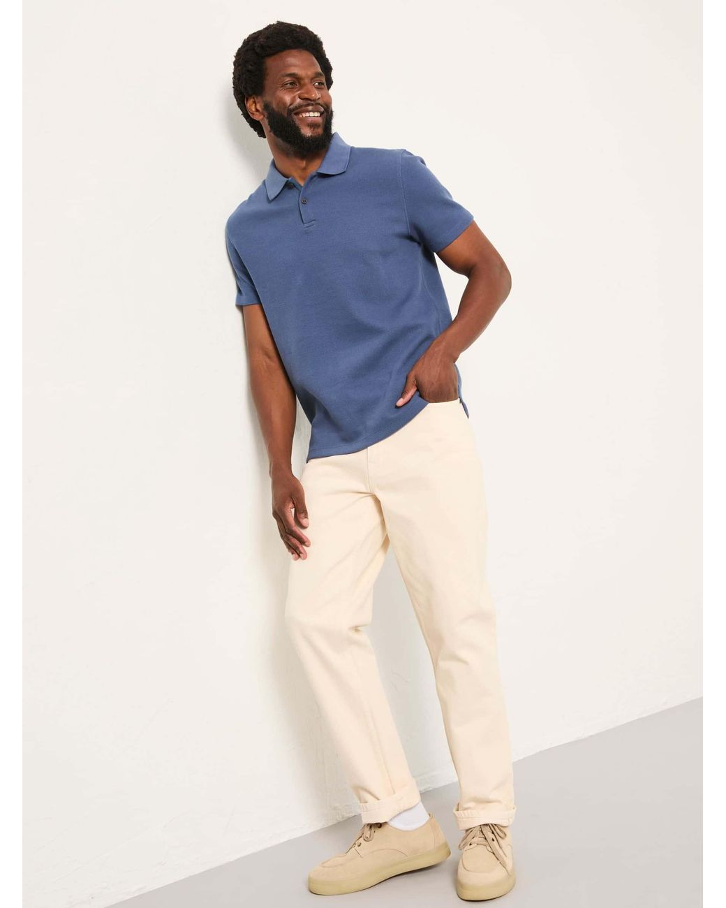 FatFace Blue Short Sleeve Ribbed Polo Ayr for men