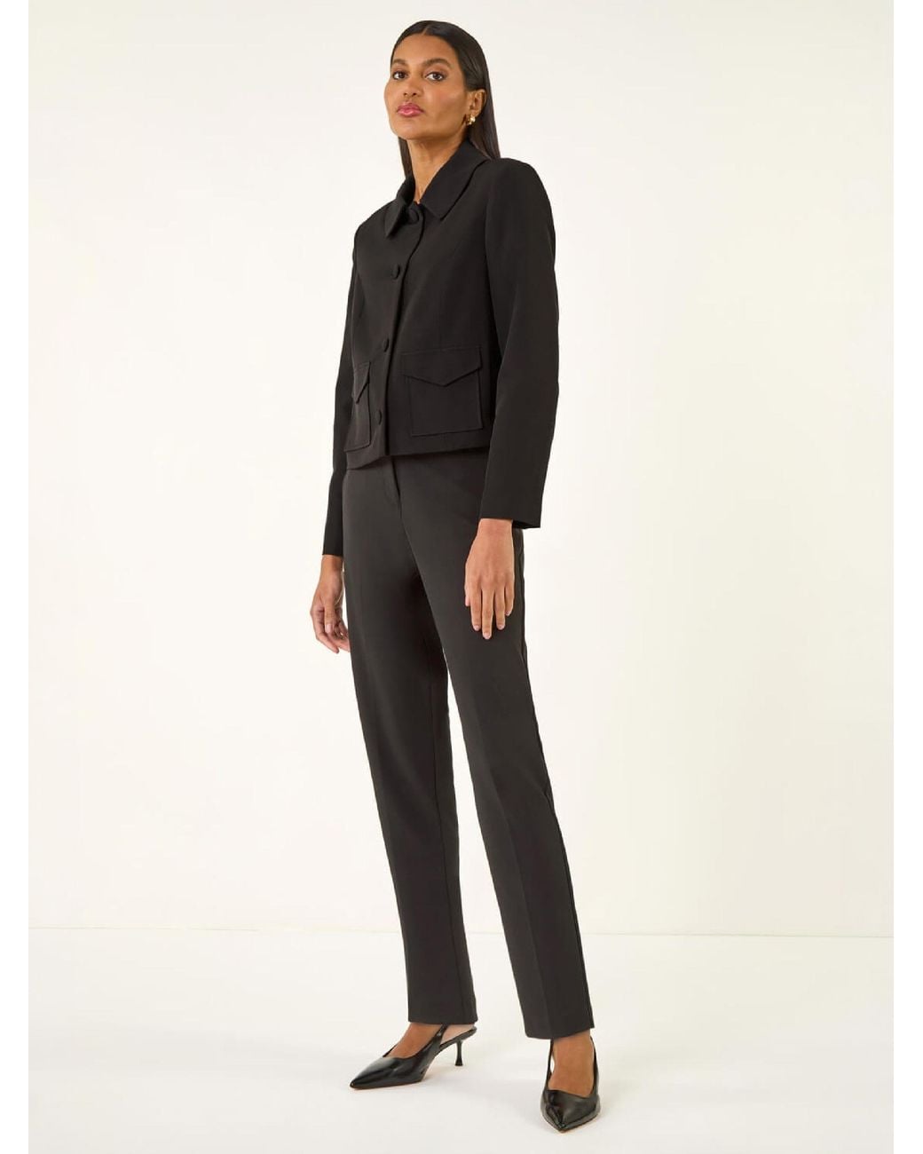 Roman Black Smart Buttoned Pocket Jacket
