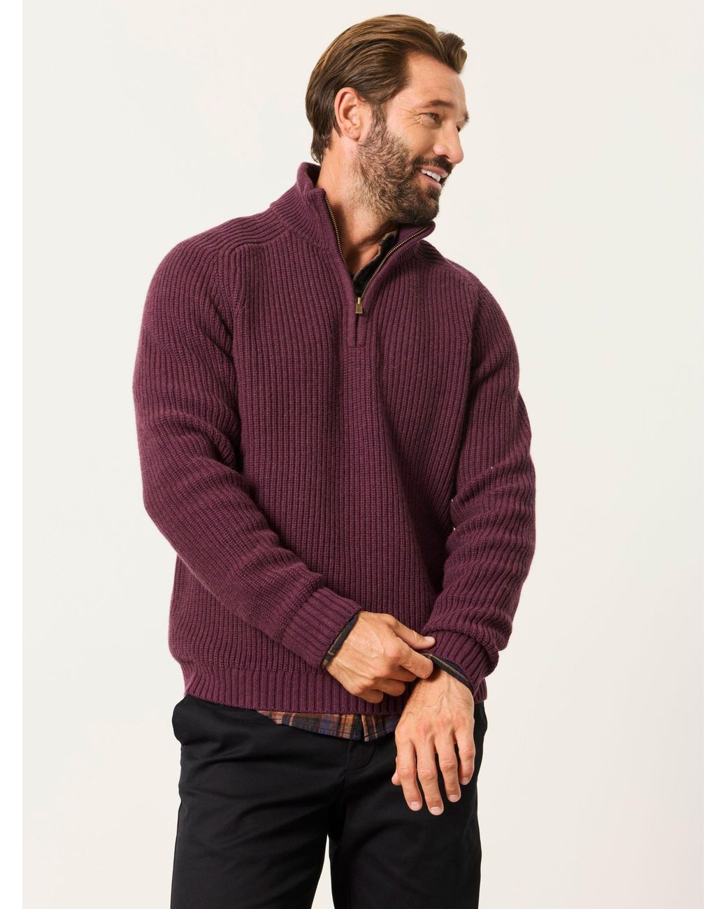 FatFace Purple Ember Quarter Zip Knitted Jumper for men