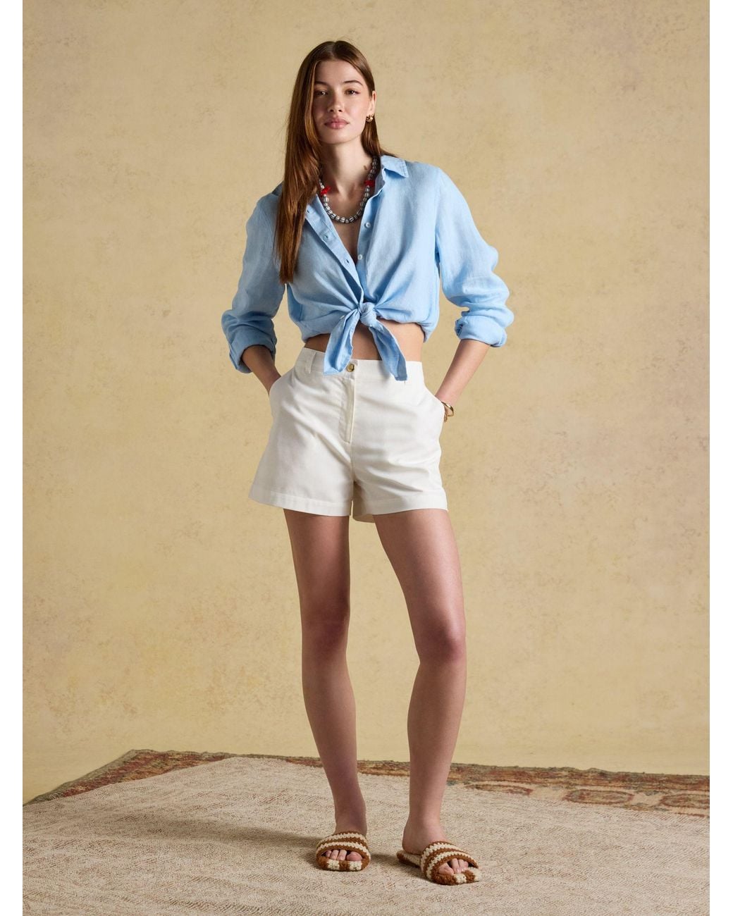 Joules Natural Buttoned Tailored Shorts