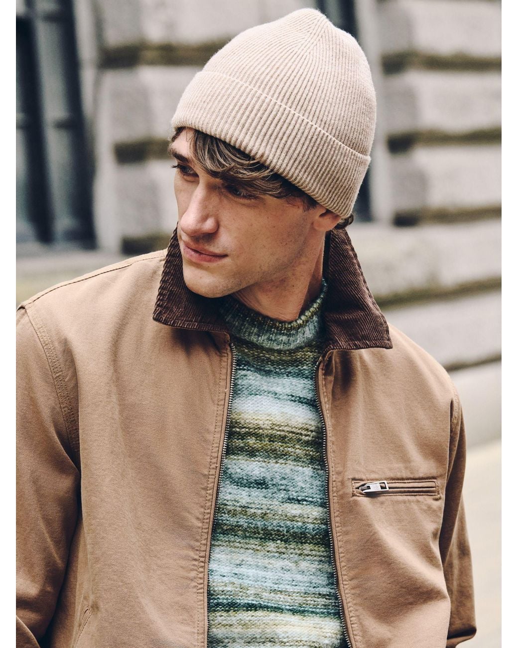 Next Natural Neutral Supersoft Fine Knitted Beanie for men
