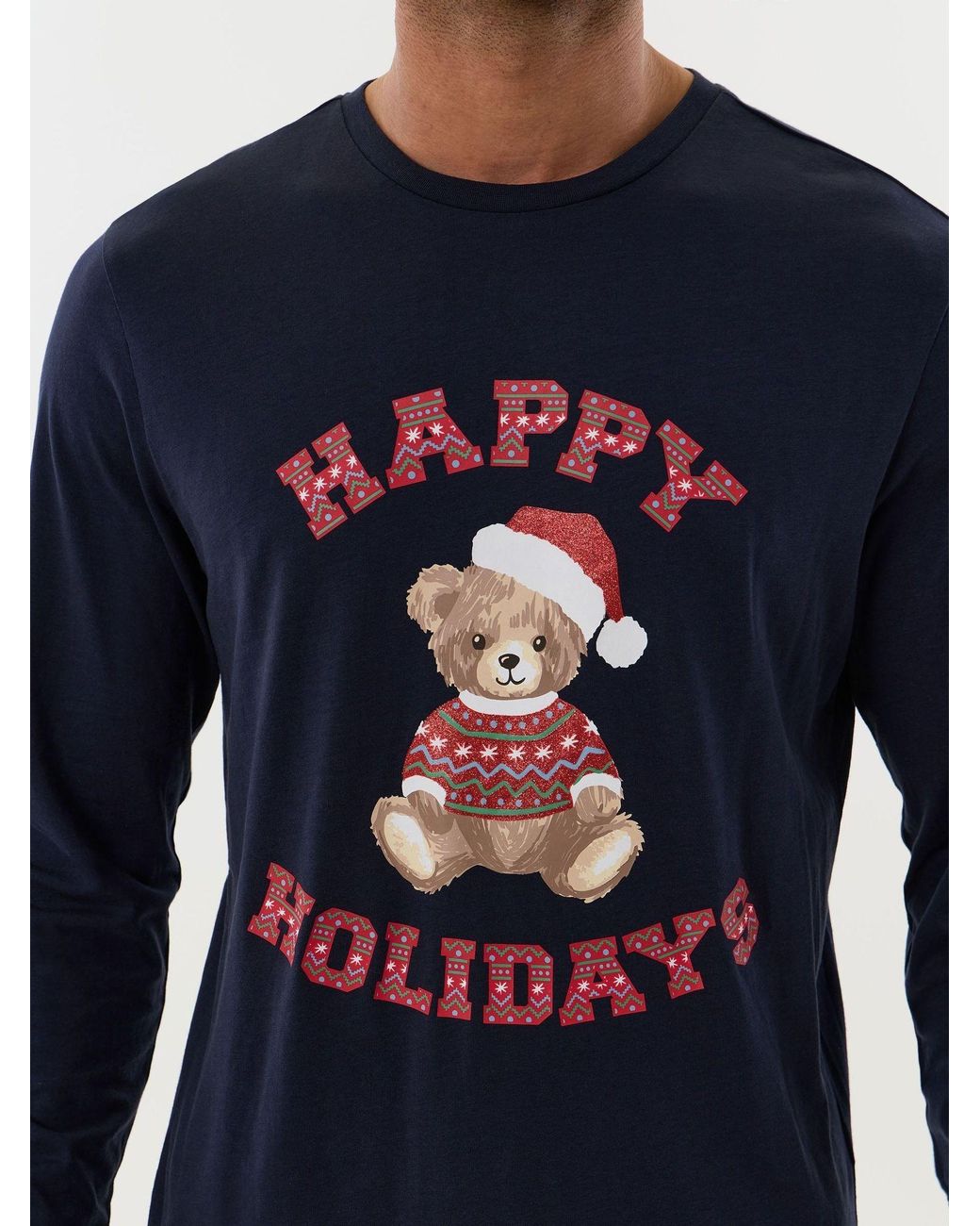 Threadbare Blue Teddy Bear Christmas Pyjamas Set for men