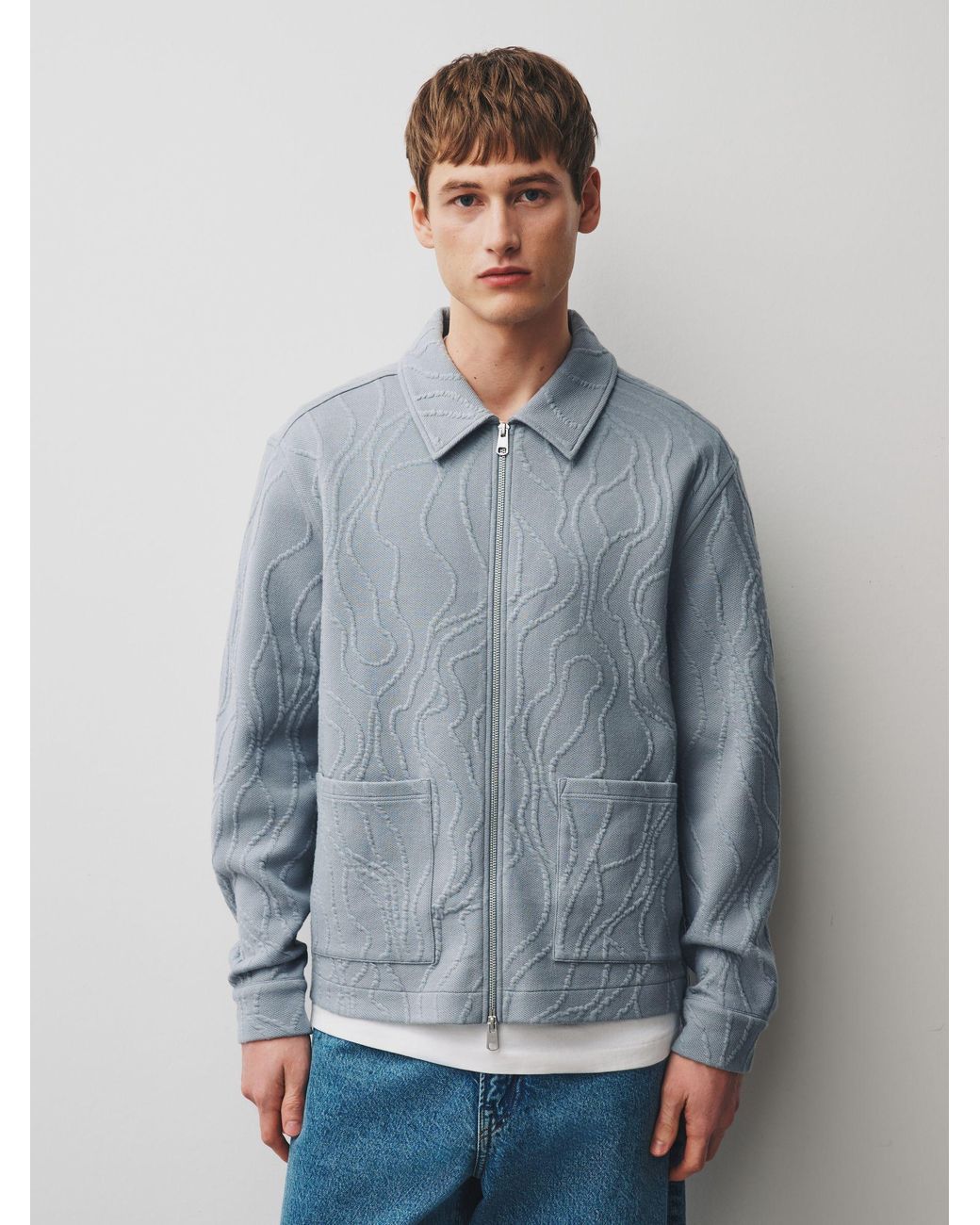 Next Blue Textured Floral Shacket for men
